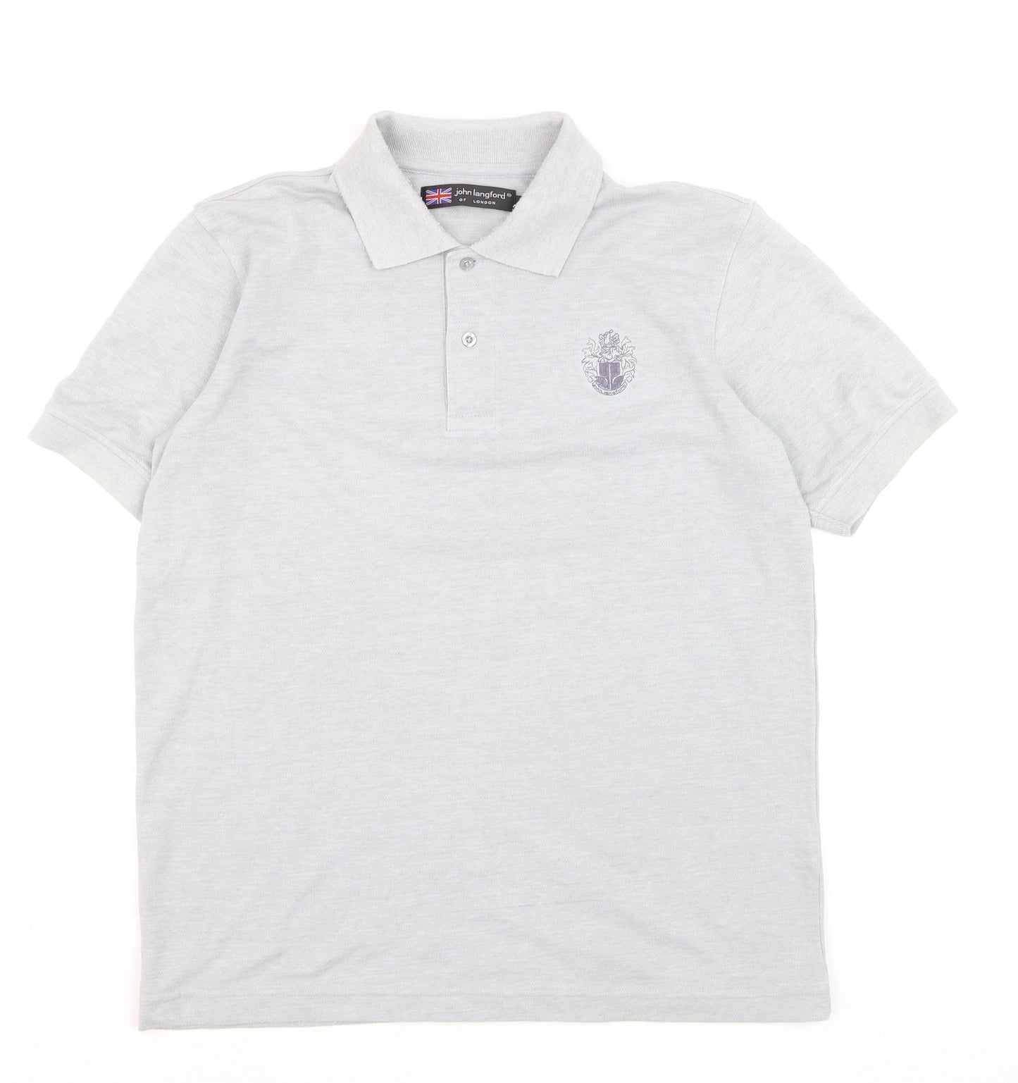 John Langford Men’s Grey Cotton Short Sleeve Polo Shirt L