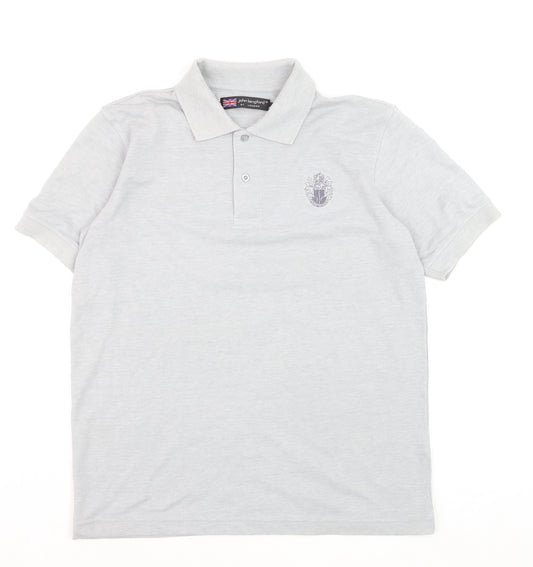 John Langford Men’s Grey Cotton Short Sleeve Polo Shirt L