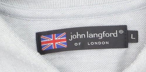 John Langford Men’s Grey Cotton Short Sleeve Polo Shirt L