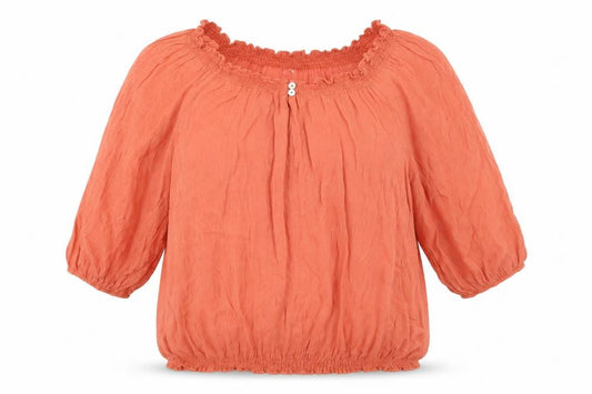 Front view of Wallis Women’s Orange Off Shoulder 3/4 Sleeve Peasant Blouse M