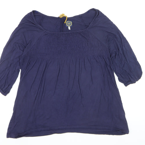 Joules Womens Blue Tunic Blouse Size 16 Cotton Stretch 3/4 Sleeve