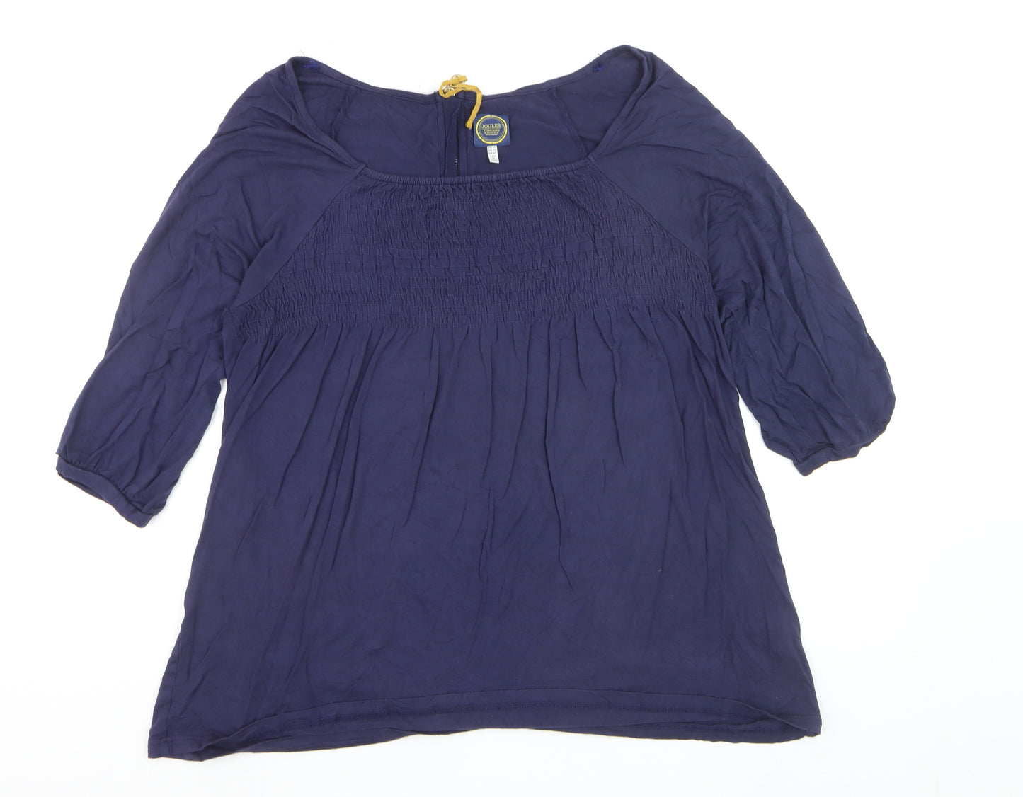 Joules Womens Blue Tunic Blouse Size 16 Cotton Stretch 3/4 Sleeve