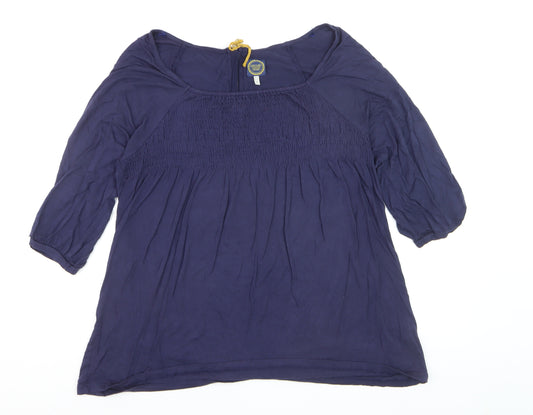Joules Womens Blue Tunic Blouse Size 16 Cotton Stretch 3/4 Sleeve