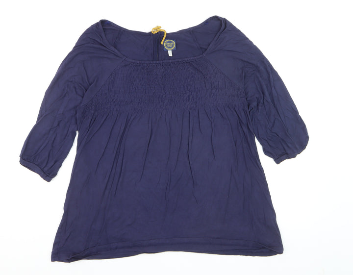 Joules Womens Blue Tunic Blouse Size 16 Cotton Stretch 3/4 Sleeve