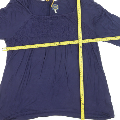 Joules Womens Blue Tunic Blouse Size 16 Cotton Stretch 3/4 Sleeve