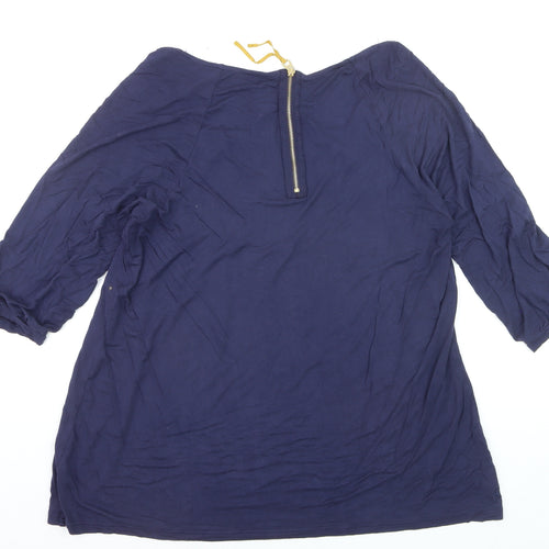 Joules Womens Blue Tunic Blouse Size 16 Cotton Stretch 3/4 Sleeve