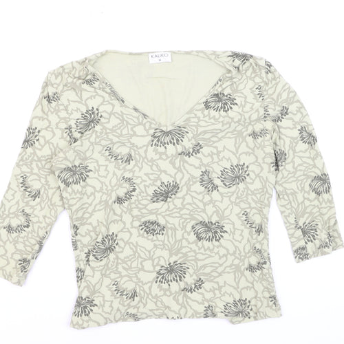 Kaliko Women’s Beige Floral V-Neck 3/4 Sleeve Stretch Tunic Blouse Size 10