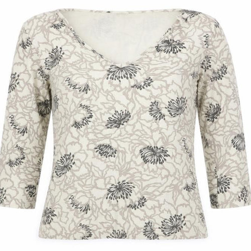 Kaliko Women’s Beige Floral V-Neck 3/4 Sleeve Stretch Tunic Blouse Size 10