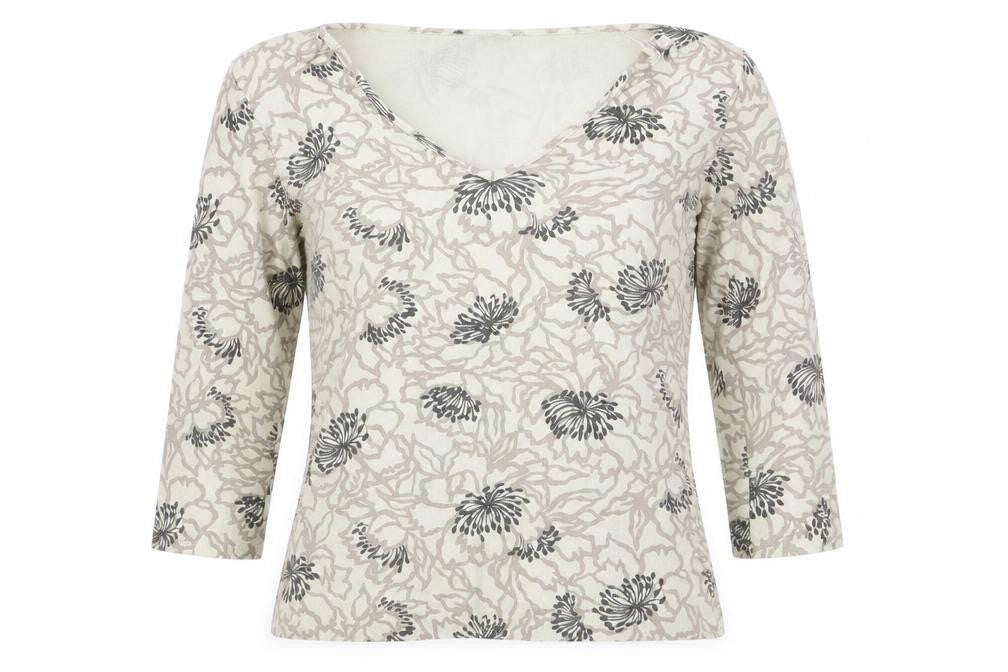 Kaliko Women’s Beige Floral V-Neck 3/4 Sleeve Stretch Tunic Blouse Size 10