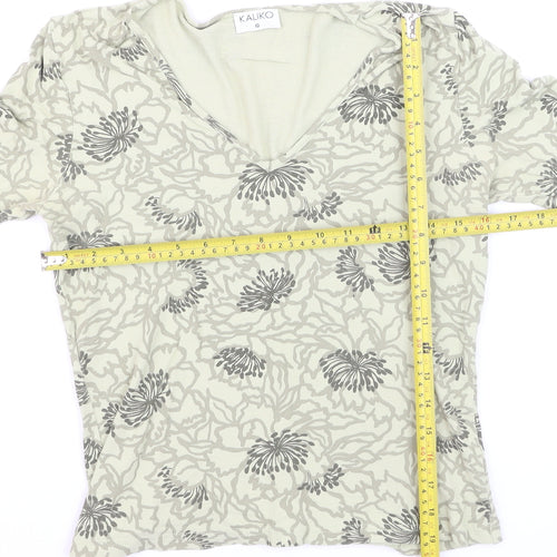 Kaliko Women’s Beige Floral V-Neck 3/4 Sleeve Stretch Tunic Blouse Size 10
