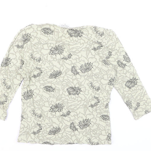 Kaliko Women’s Beige Floral V-Neck 3/4 Sleeve Stretch Tunic Blouse Size 10