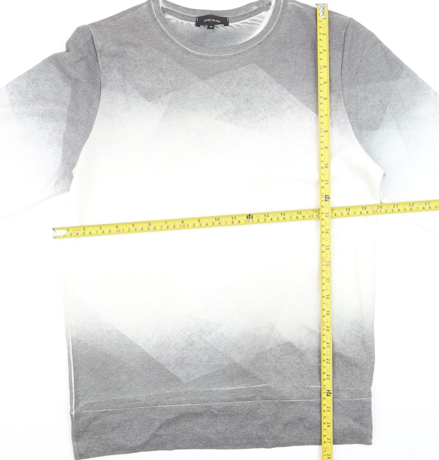 River Island Men's Grey Ombre Geometric Pullover Sweatshirt M