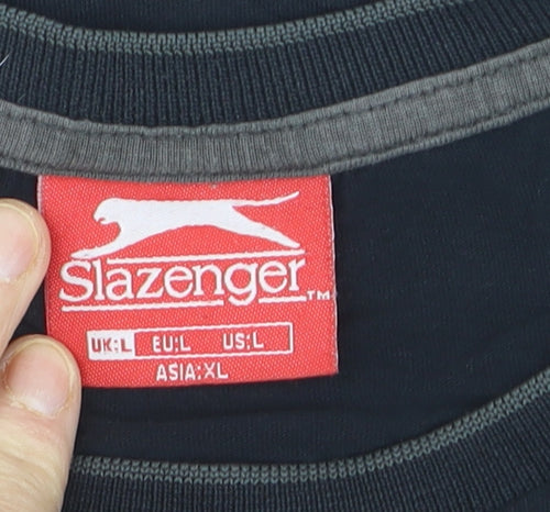 Slazenger Men's Black Crew Neck Cotton T-Shirt Size L