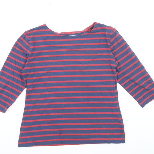 Seasalt Women Blue Red Striped 3/4 Sleeve Organic Cotton Top Size 12