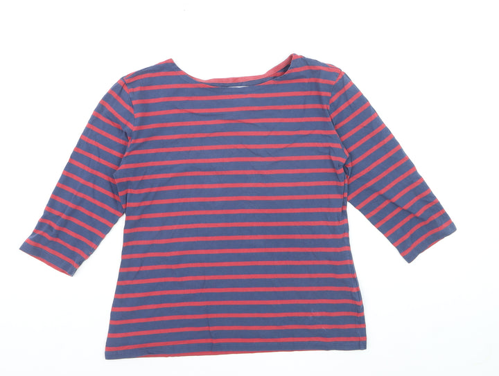 Seasalt Women Blue Red Striped 3/4 Sleeve Organic Cotton Top Size 12