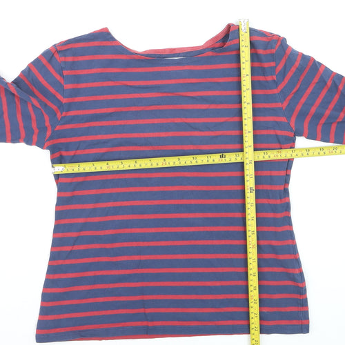 Seasalt Women Blue Red Striped 3/4 Sleeve Organic Cotton Top Size 12