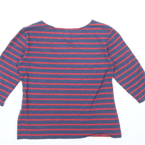 Seasalt Women Blue Red Striped 3/4 Sleeve Organic Cotton Top Size 12