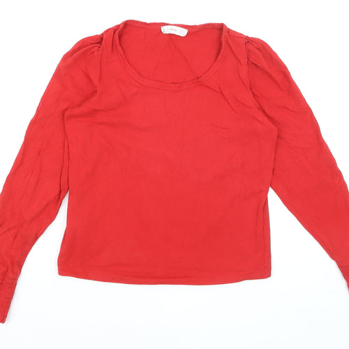 Mango Women's Red Long Sleeve Cotton Basic Blouse XS