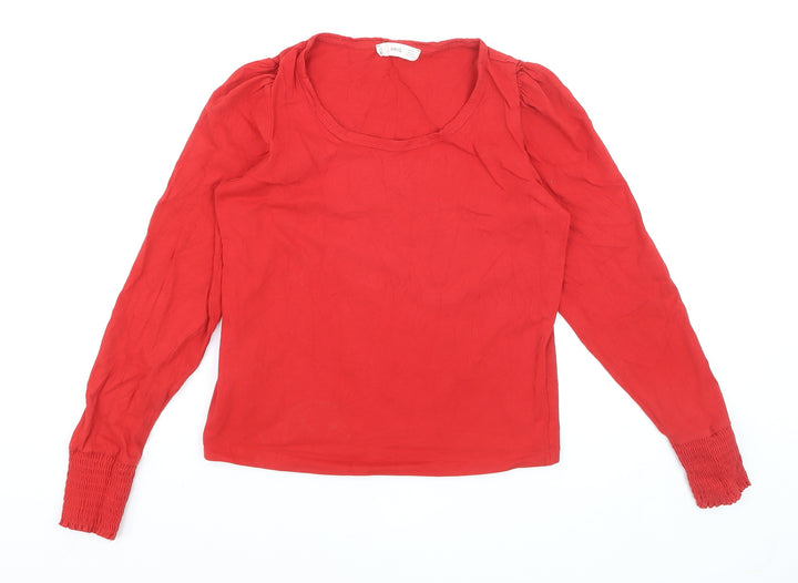 Mango Women's Red Long Sleeve Cotton Basic Blouse XS