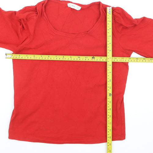 Mango Women's Red Long Sleeve Cotton Basic Blouse XS