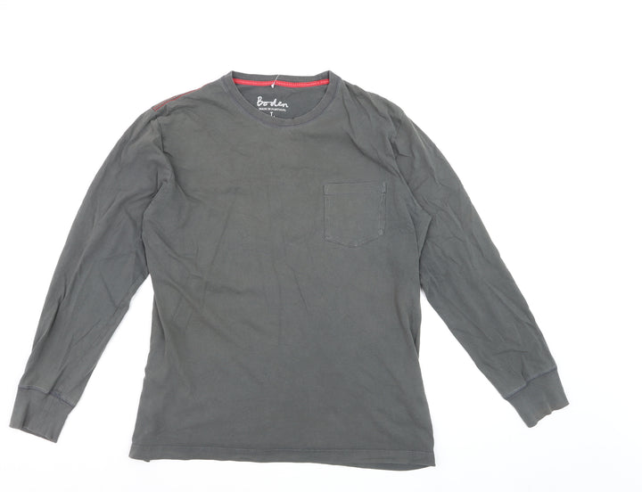 Boden Men's Grey Long Sleeve Cotton Crew Neck T-Shirt L