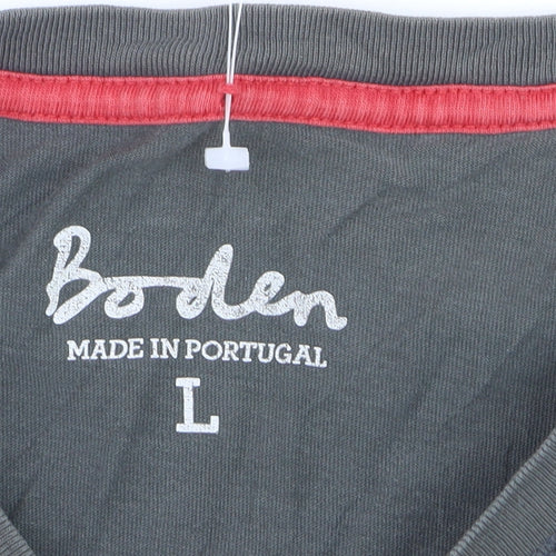 Boden Men's Grey Long Sleeve Cotton Crew Neck T-Shirt L