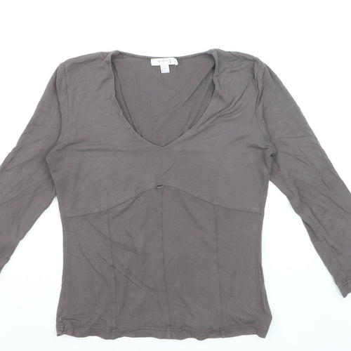 un deux trois Women’s Brown V-Neck 3/4 Sleeve Cotton T-Shirt Size 6