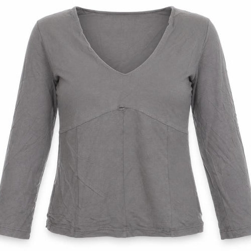 un deux trois Women’s Brown V-Neck 3/4 Sleeve Cotton T-Shirt Size 6