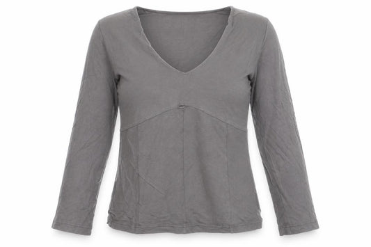 Front view of un deux trois Women’s Brown V-Neck 3/4 Sleeve Cotton T-Shirt, size UK 6