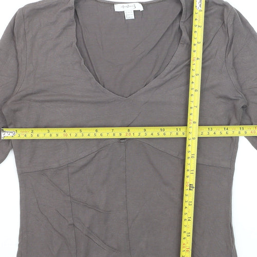 un deux trois Women’s Brown V-Neck 3/4 Sleeve Cotton T-Shirt Size 6