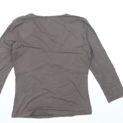 un deux trois Women’s Brown V-Neck 3/4 Sleeve Cotton T-Shirt Size 6