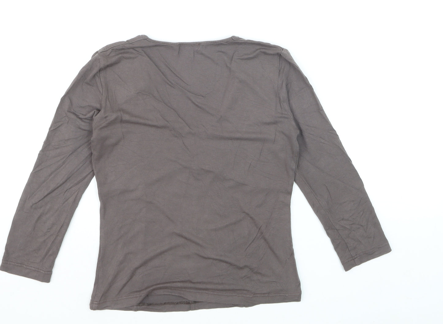 un deux trois Women’s Brown V-Neck 3/4 Sleeve Cotton T-Shirt Size 6