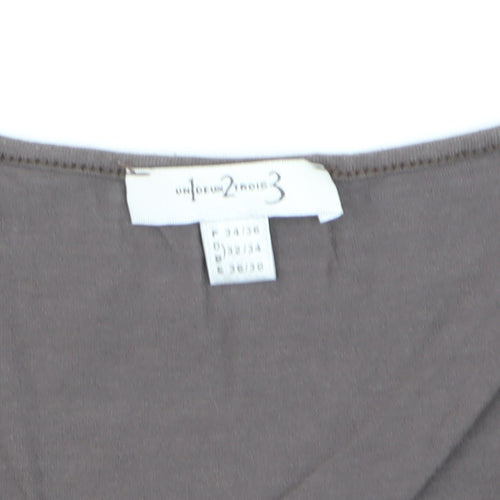 un deux trois Women’s Brown V-Neck 3/4 Sleeve Cotton T-Shirt Size 6