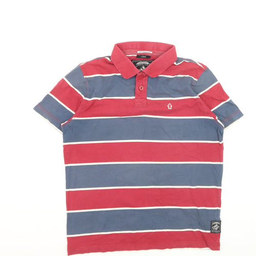 Criminal Damage Men's Multicoloured Striped Cotton Polo Shirt Size L
