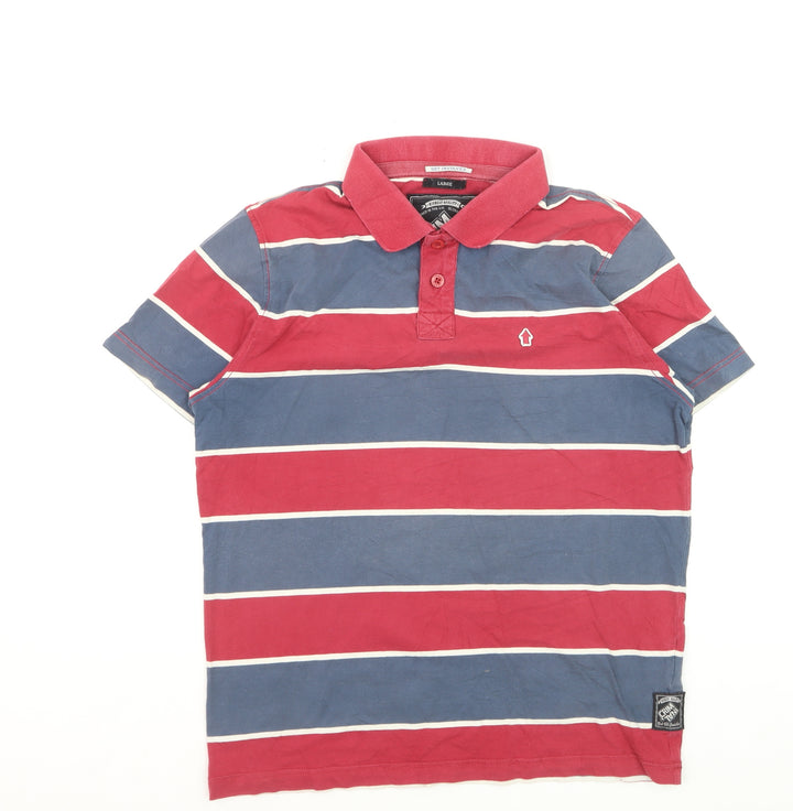 Criminal Damage Men's Multicoloured Striped Cotton Polo Shirt Size L