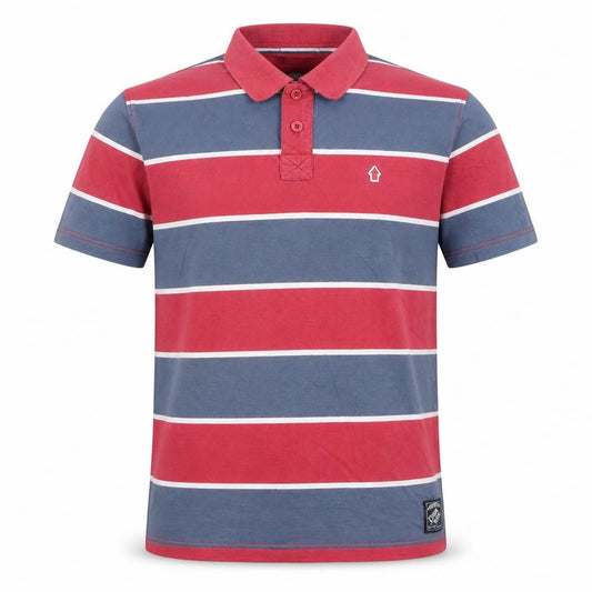 Front view of Criminal Damage Men's Multicoloured Striped Cotton Polo Shirt, size L