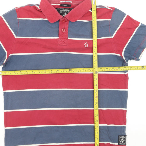 Criminal Damage Men's Multicoloured Striped Cotton Polo Shirt Size L