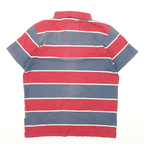 Criminal Damage Men's Multicoloured Striped Cotton Polo Shirt Size L