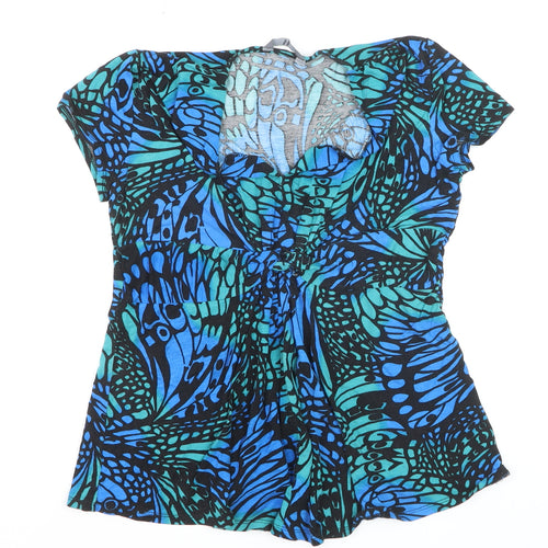 BHS Women’s Blue Butterfly Print Short Sleeve Tunic Blouse Size 14