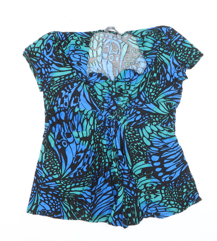 BHS Women’s Blue Butterfly Print Short Sleeve Tunic Blouse Size 14