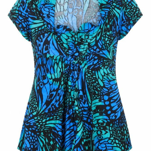 BHS Women’s Blue Butterfly Print Short Sleeve Tunic Blouse Size 14