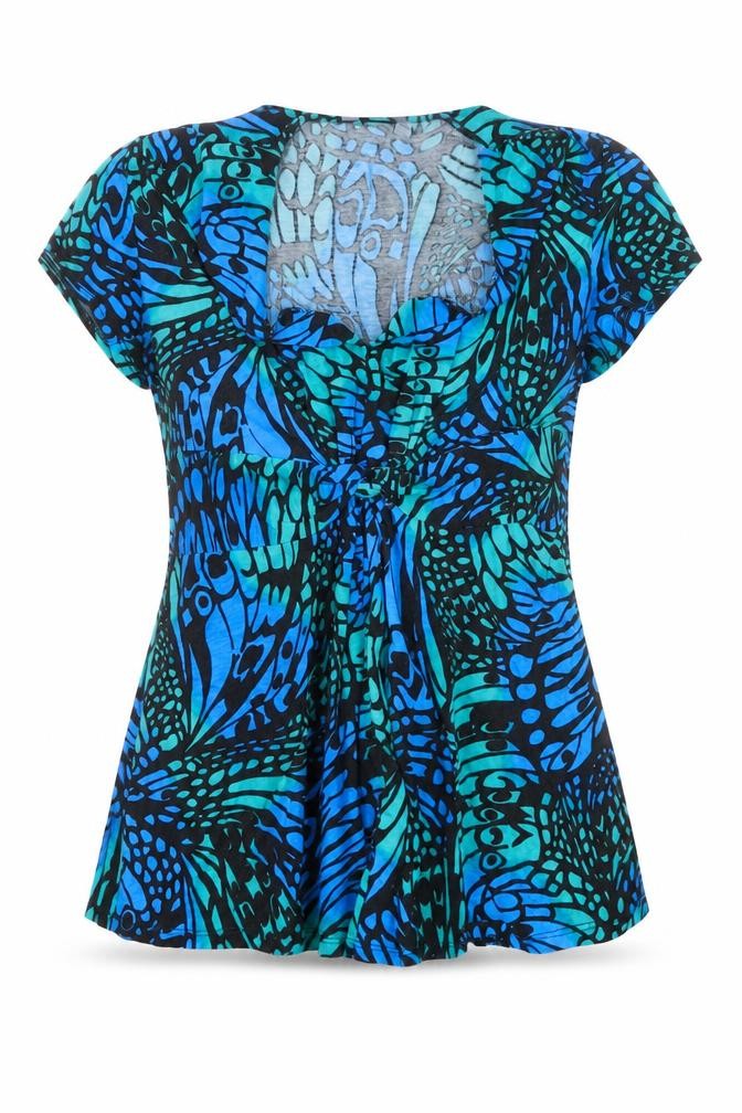 BHS Women’s Blue Butterfly Print Short Sleeve Tunic Blouse Size 14