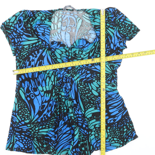 BHS Women’s Blue Butterfly Print Short Sleeve Tunic Blouse Size 14