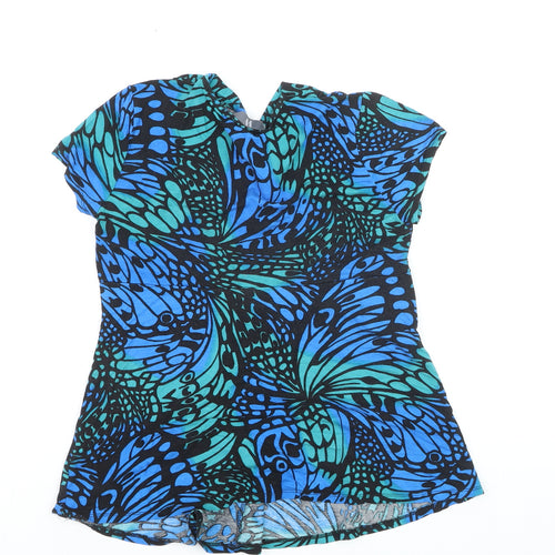 BHS Women’s Blue Butterfly Print Short Sleeve Tunic Blouse Size 14