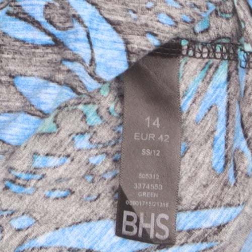 BHS Women’s Blue Butterfly Print Short Sleeve Tunic Blouse Size 14