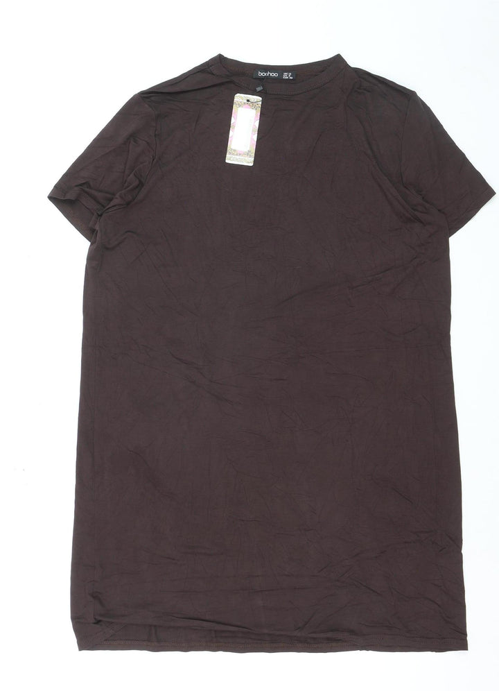 Boohoo Women’s Brown Short Sleeve Basic Stretch T-Shirt UK 12