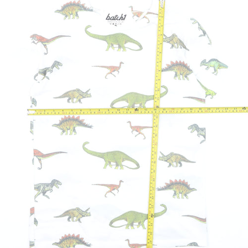 Batch1 Men's White Dinosaur Print Short Sleeve T-Shirt M Regular Fit