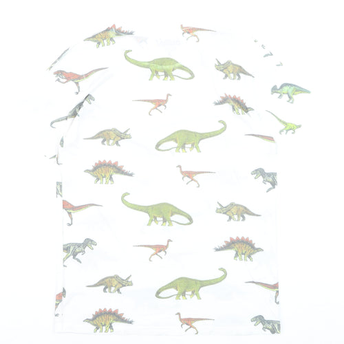 Batch1 Men's White Dinosaur Print Short Sleeve T-Shirt M Regular Fit