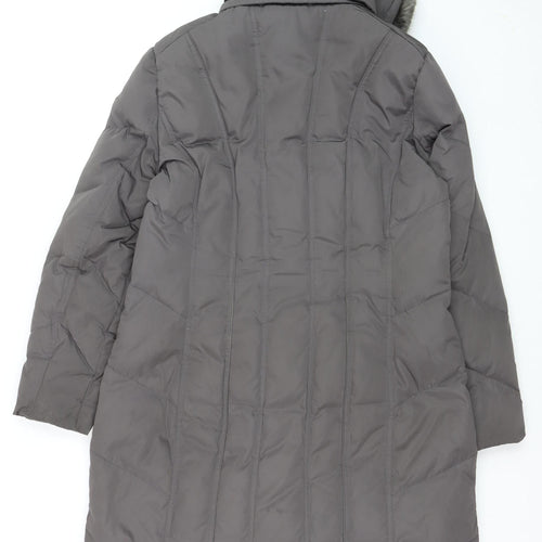 Calvin Klein Women's Grey Long Puffer Coat Faux Fur Hood Size L