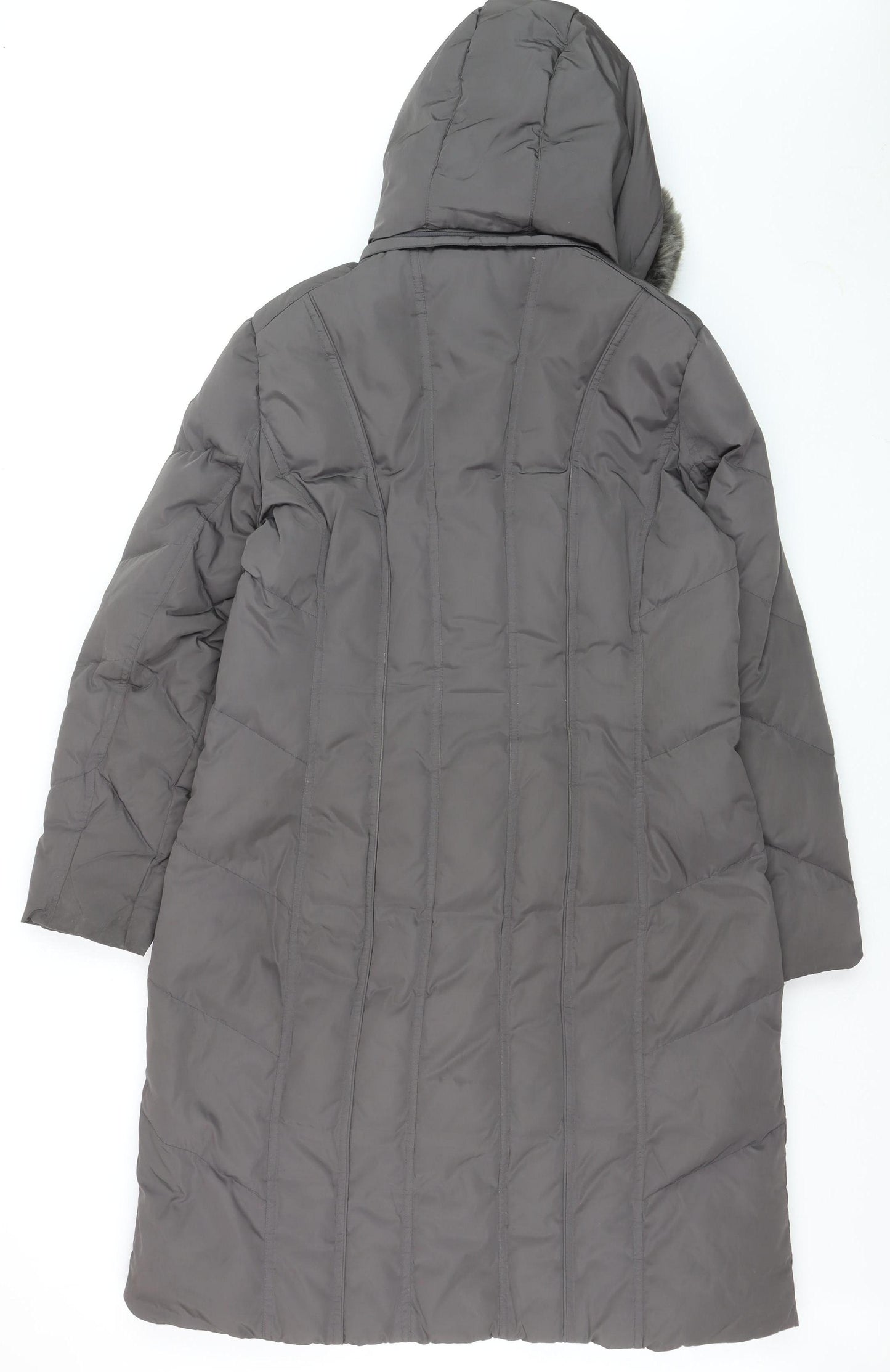 Calvin Klein Women's Grey Long Puffer Coat Faux Fur Hood Size L